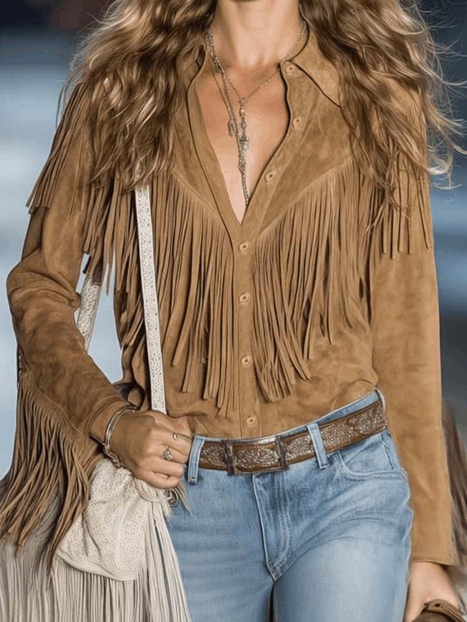 (Buy 3 get 15% off)Women'S Casual Tassel Long-Sleeved Shirt