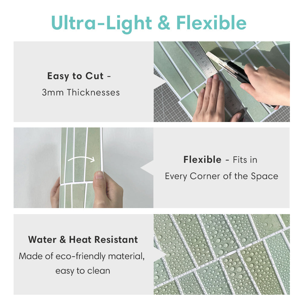 3D Trapezoid Light Green Peel and Stick Wall Tile