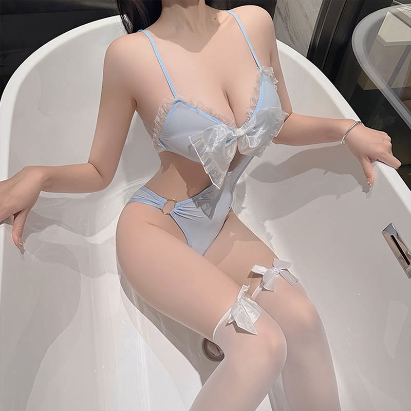 Cosplay Bunny Lace Bowknot Hollow Jumpsuit Lingerie
