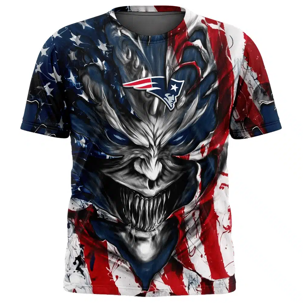 NEW ENGLAND PATRIOTS DEMON FACE AMERICAN FLAG-3D UNISEX HOODIE