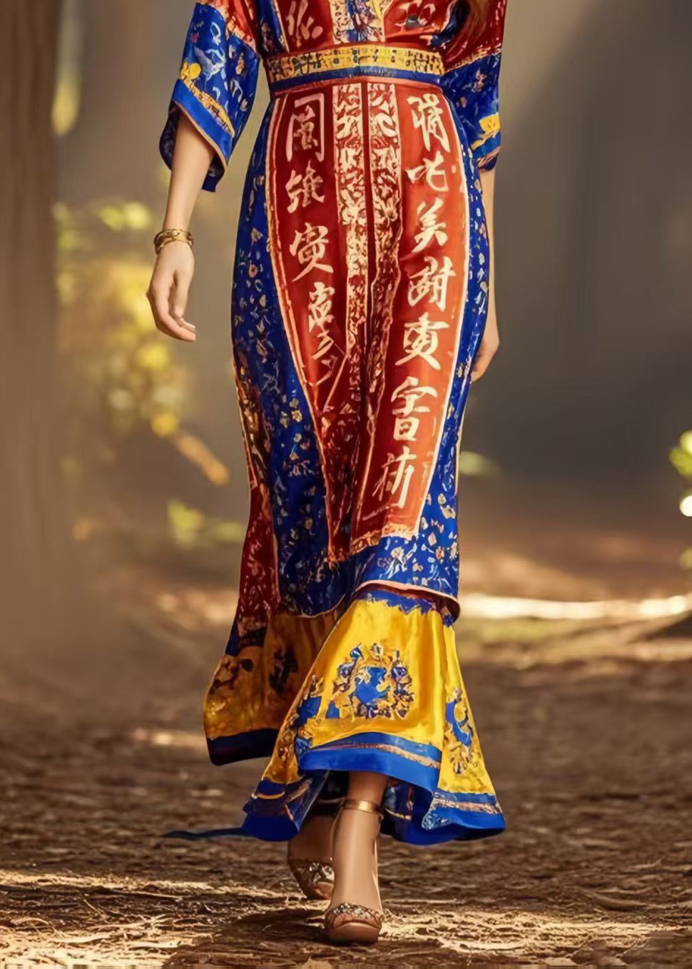 New Retro Red Print National Style Dress Summer
