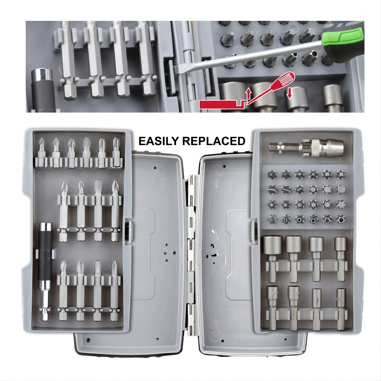 GEINXURN 59pcs Steel Screwdriver And Nut Driver Bit Set With Storage Case Impact Magnetic Screw Guides Quick Change Holder For Drill Driver