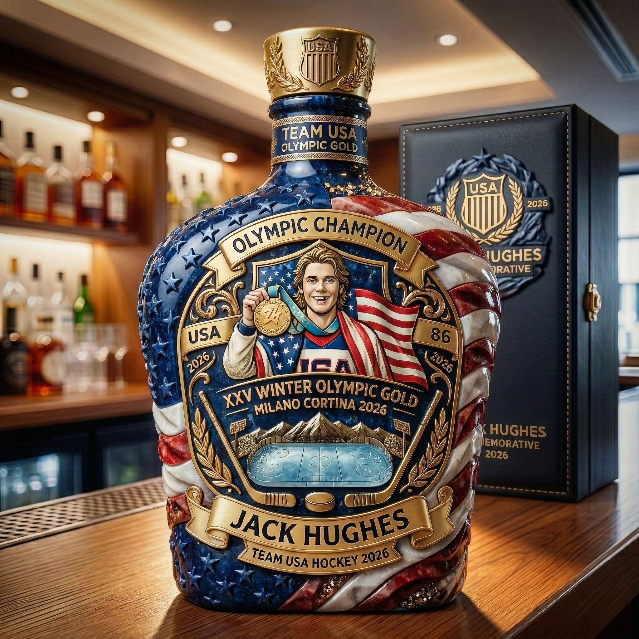 Jack Hughes – 2026 Winter Olympic Gold Commemorative Whisky Bottle