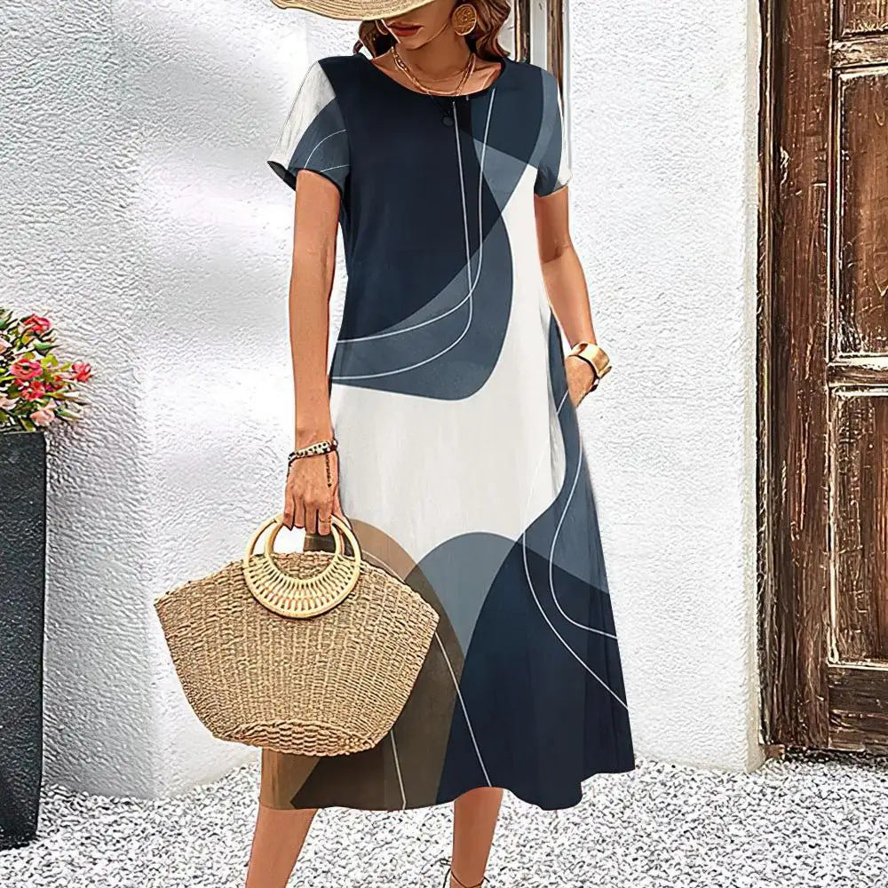 Casual Fashion Simple Line Pattern Top with Elegant A-Line Skirt