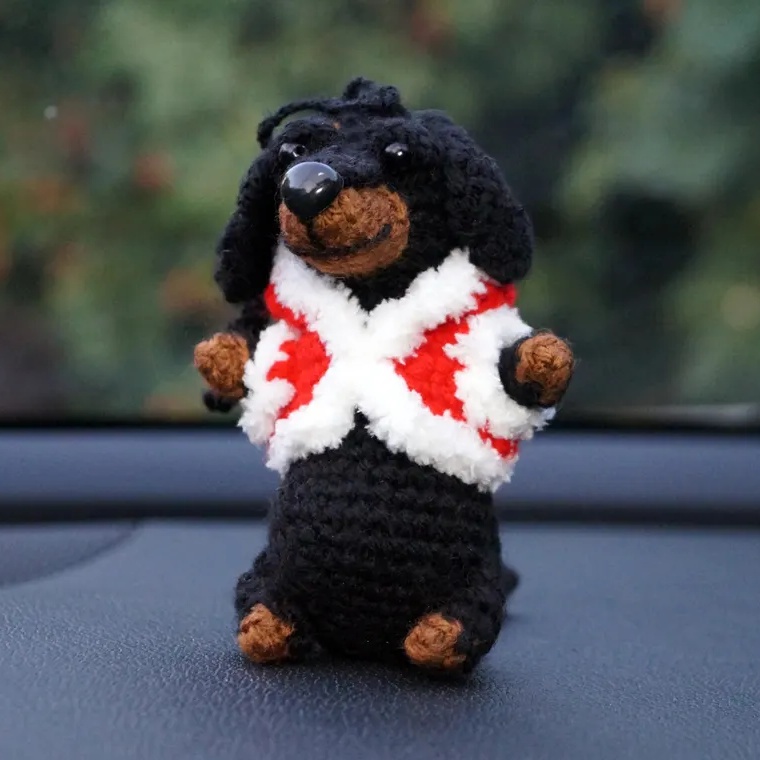 Crocheted Dachshund Car Mirror Decor