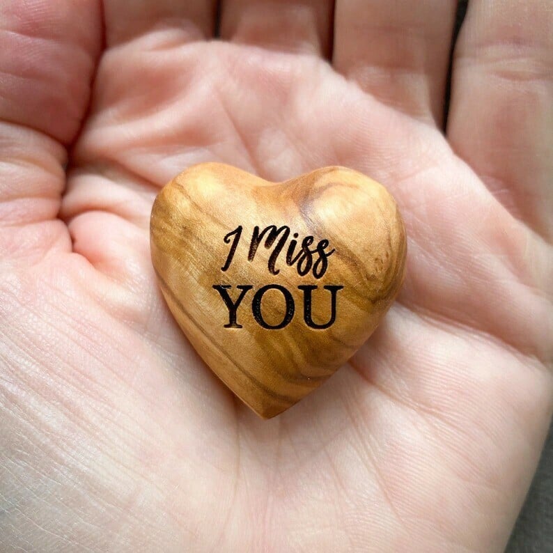 Little Pocket Hug Wooden Heart Token--Miss You Note, Isolation Gift for Someone You Love