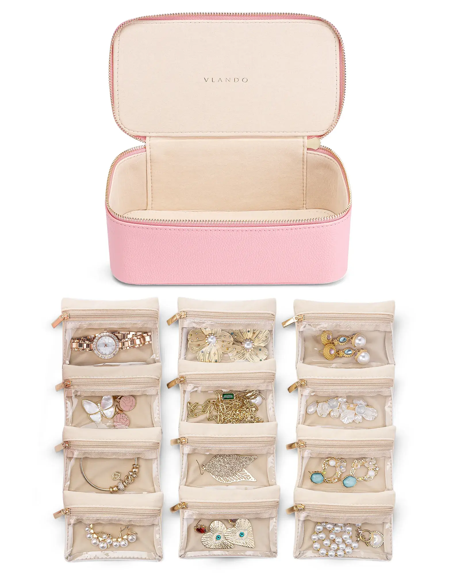 ✨2024 NEW✨Travel Storage Bags,Leather Jewelry Case for 12 Clear Velvet Bags