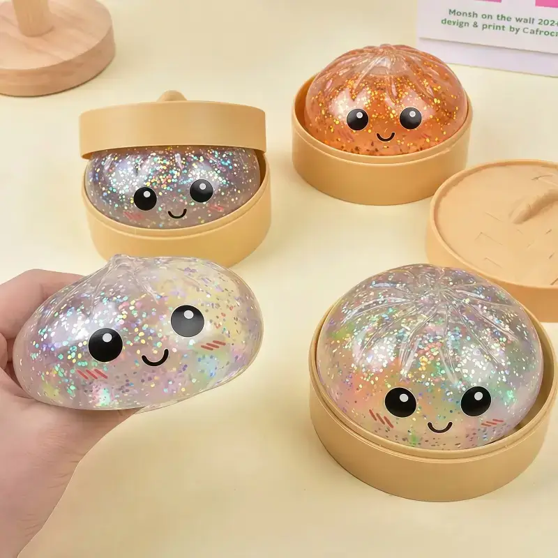 Super Soft Rainbow Dumpling Fidget  Giant Glitter Stress Ball for Anxiety Relief & Decompression | Cute Office Desk Toy & Coworker Gift (1PCS Clear White)