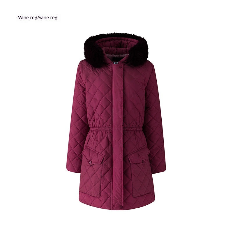 Slim-Fit Plaid Winter Top for Women with Long Sleeves, a Hood, and Lace-Up Detailing