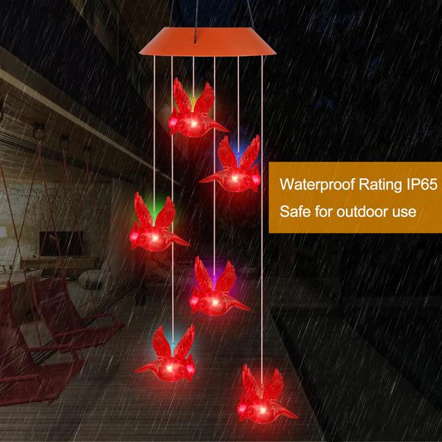 Solar Flame Bird Cardinal Wind Chime Light