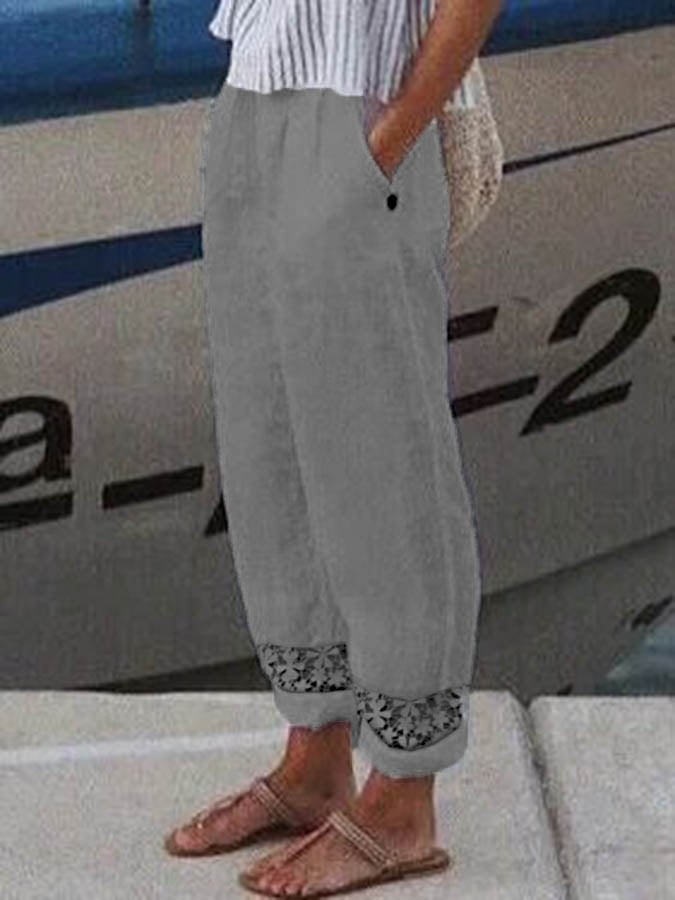 Linen And Cotton Lace Pocket Track Pants