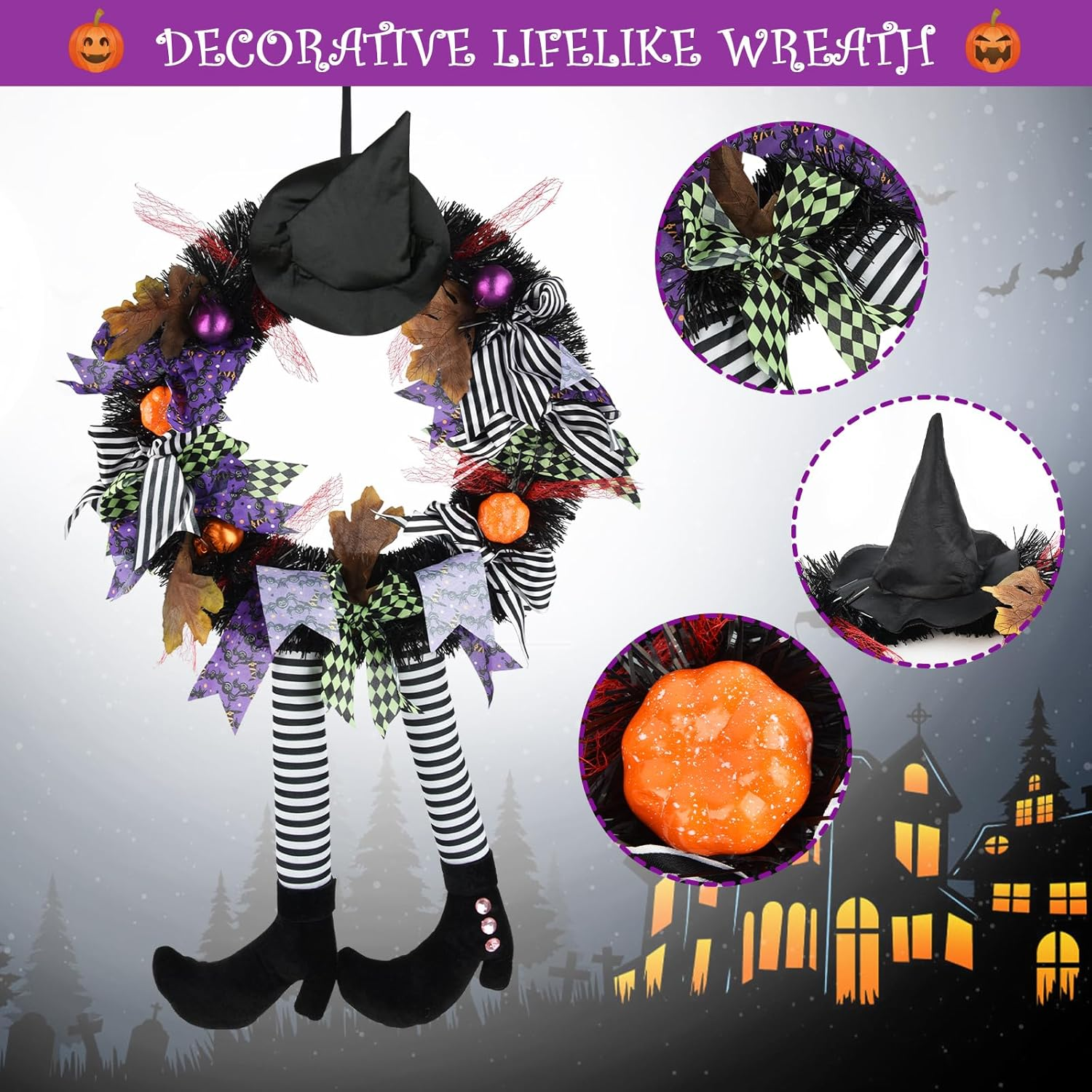 🧙‍♀️Black Witch Wreath - Witch Hat Long-Legged Pumpkin Wreath🎀
