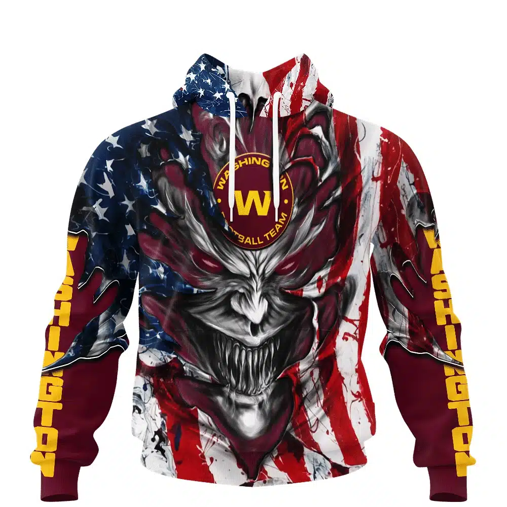 WASHINGTON DEMON FACE AMERICAN FLAG-3D UNISEX HOODIE