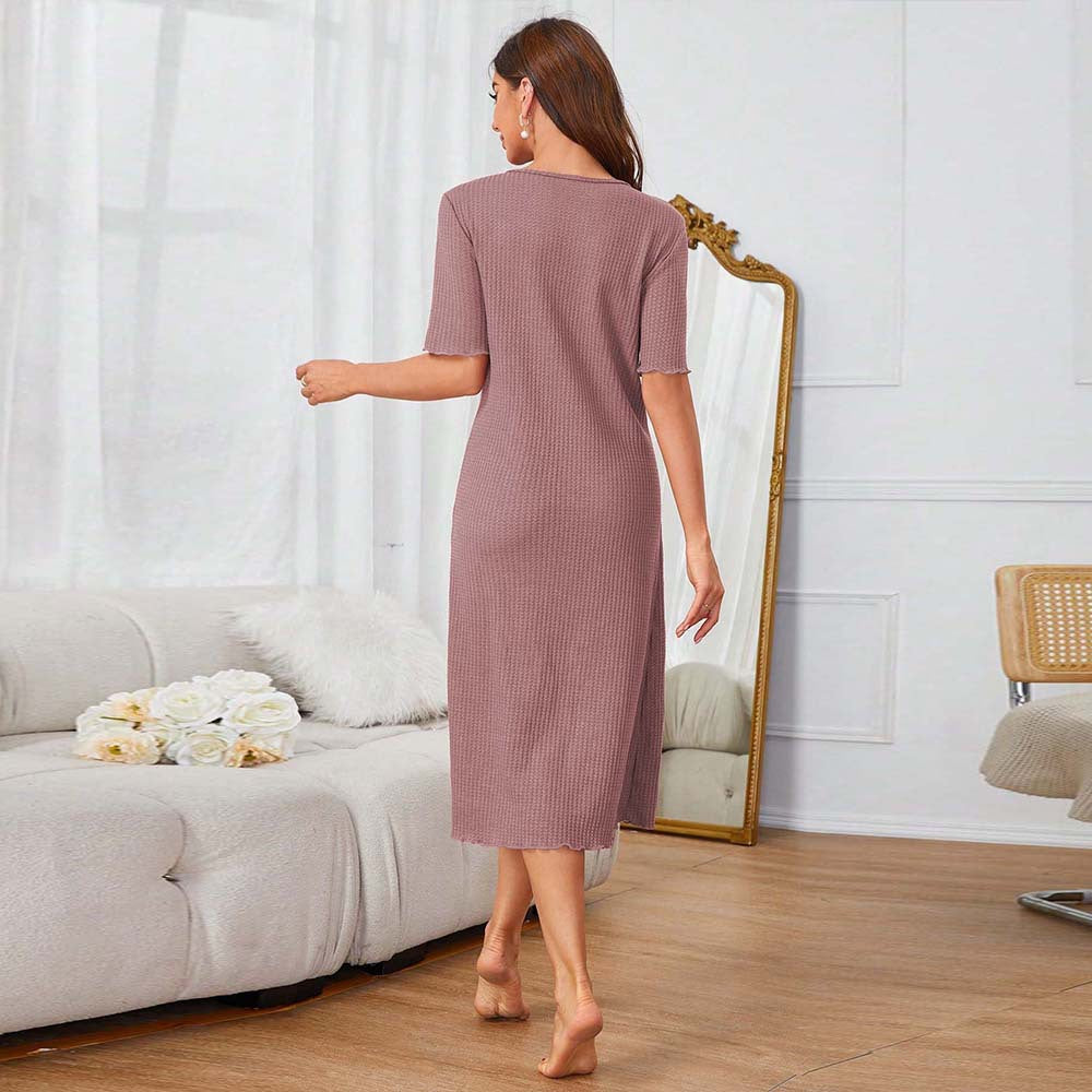 V neck One Step Summer Simple Comfortable High Grade Mid Length Night Dress Women