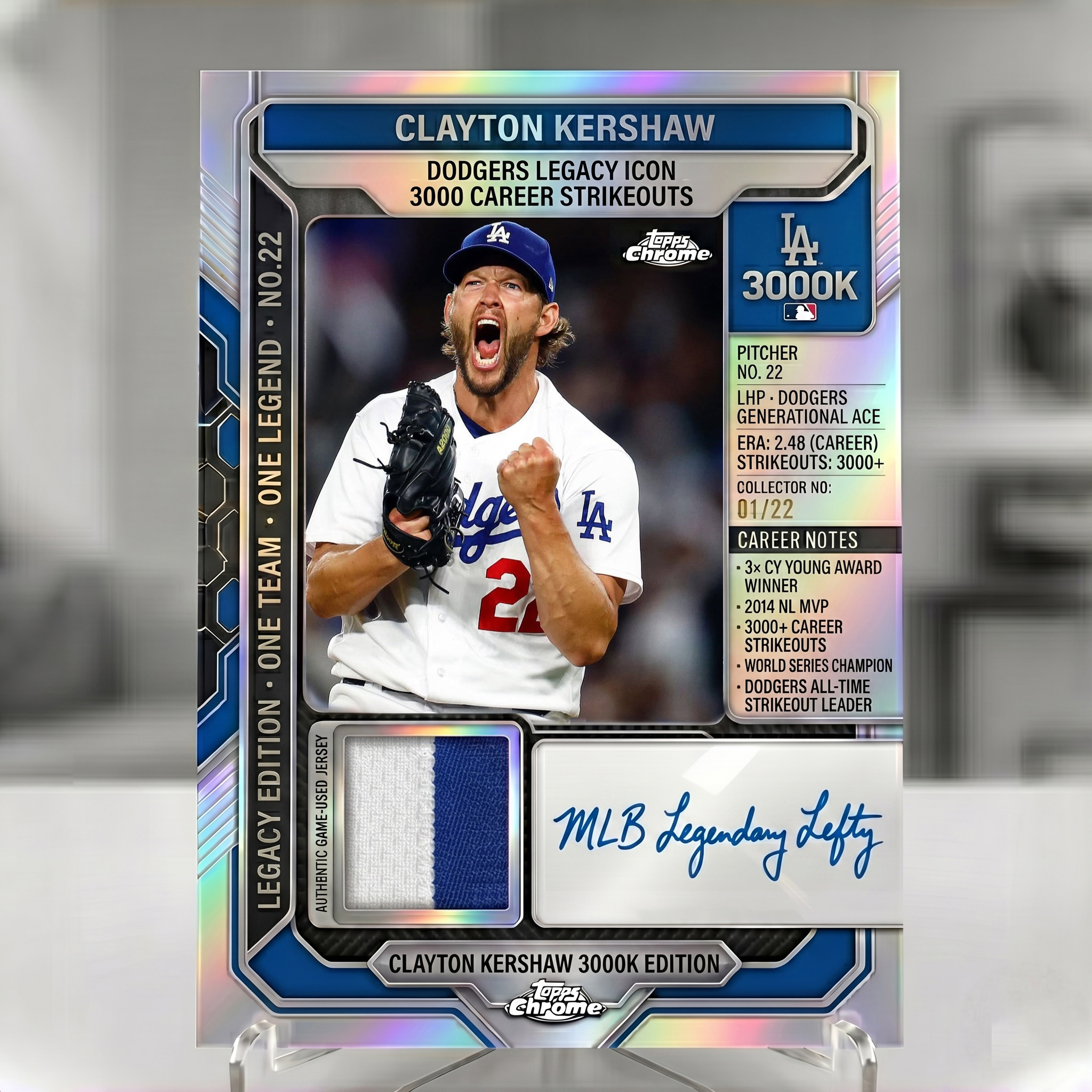 🔥Clayton Kershaw 3000 Career Strikeouts Topps Chrome Auto Relic Cards!