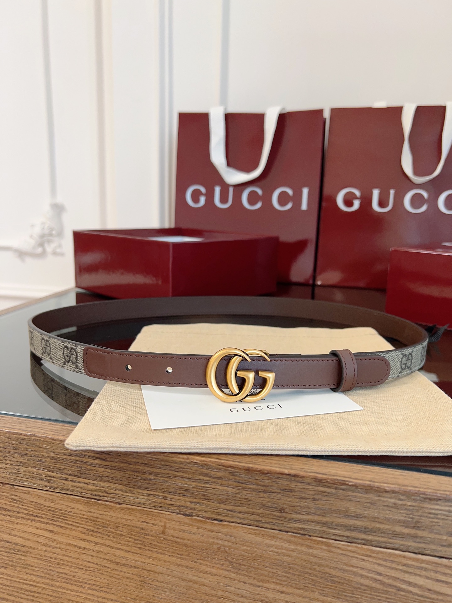 Gucci Double G steel buckle women's cowhide double-sided belt width 2.0cm