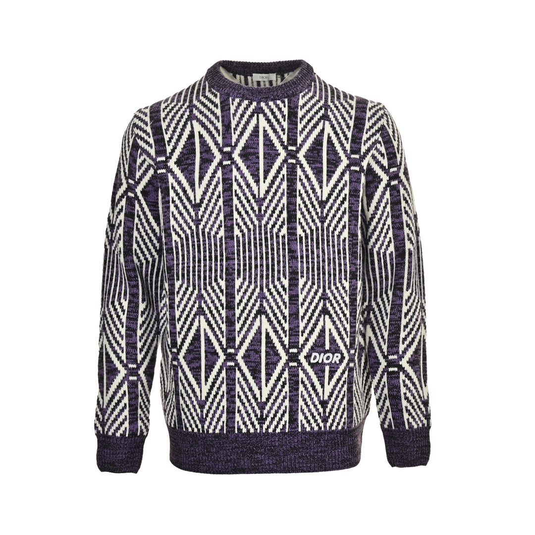 Dior 24Fw jacquard geometric knit sweater
