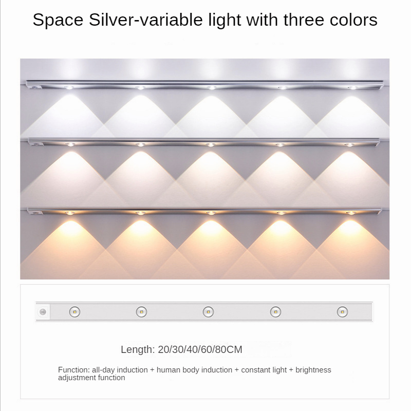 1pc Ultra-thin LED Human Body Sensor Light Rechargeable Cabinet Light Strip