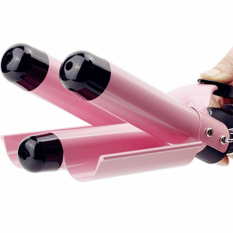25cm Pink Three Barrel Curling Iron Wand With LCD Display