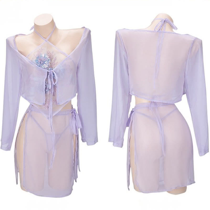 Vintage Hanfu Dudou See-through Lingerie Set