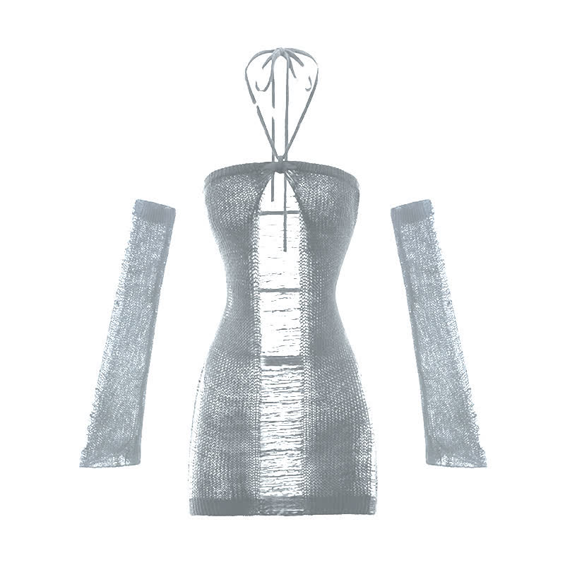 Halter Ripped Backless Virgin Killer Sweater Lingerie Dress