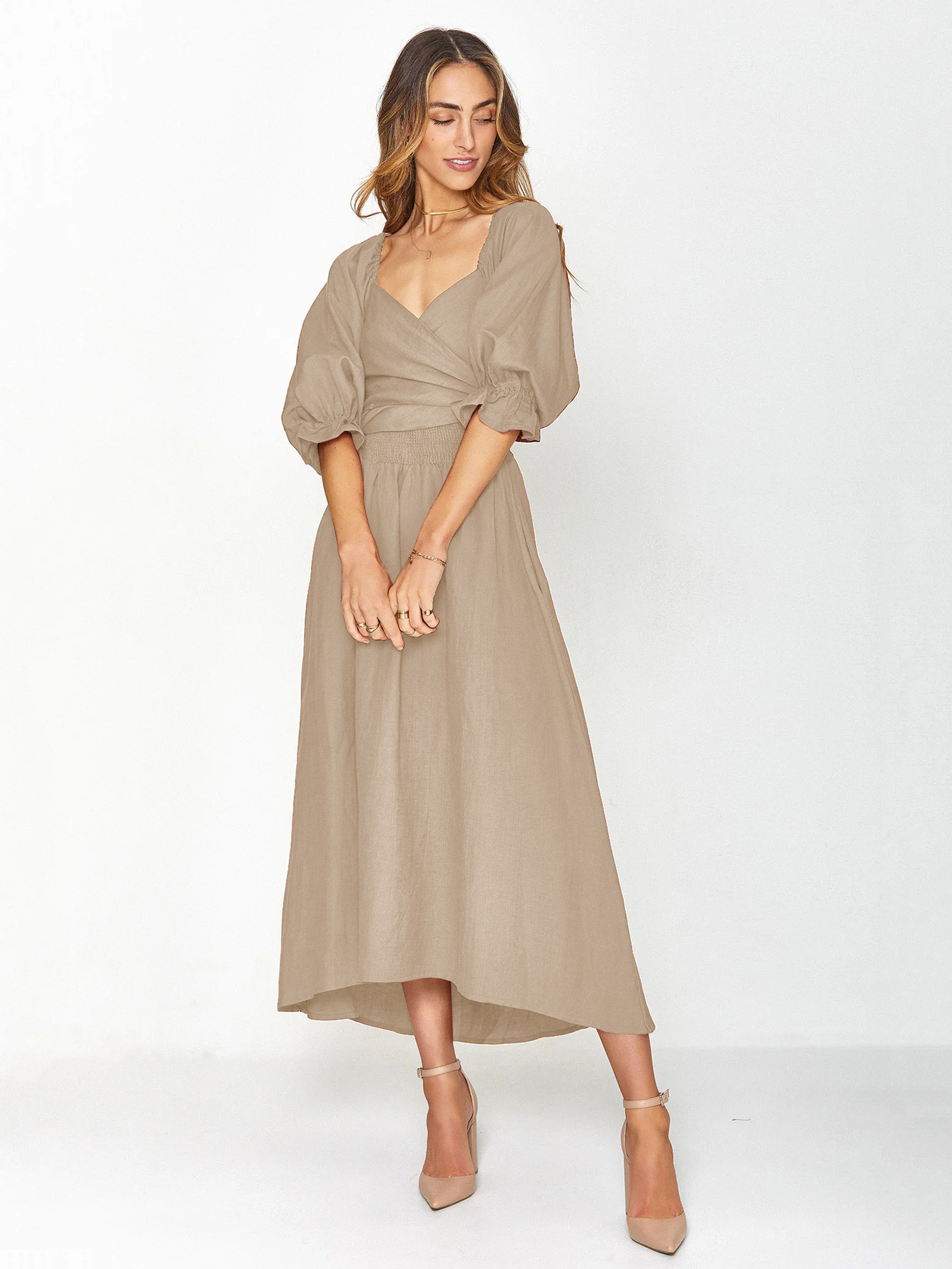 💥Hot Sale-[SAVE 50% OFF]--🏖️FRENCH RUFFLED LANTERN SLEEVES MULTI-WEAR DRESS--BUY 2 GET 10% OFF & FREE SHIPPING