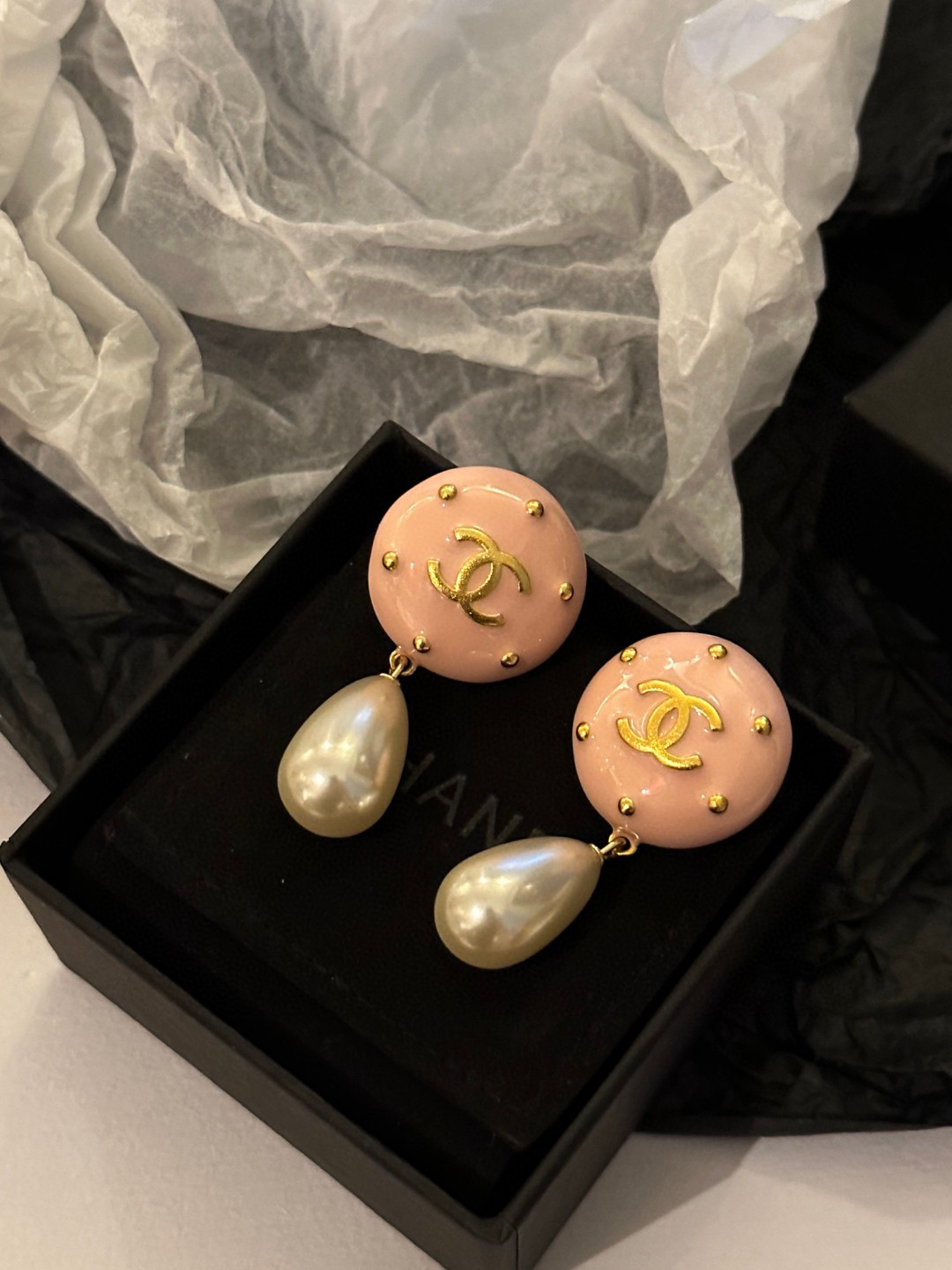 Chanel Pink Double C Pearl Earrings
