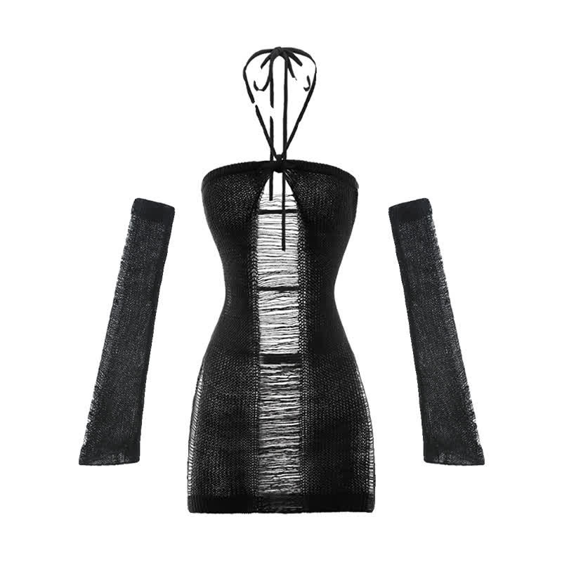 Halter Ripped Backless Virgin Killer Sweater Lingerie Dress