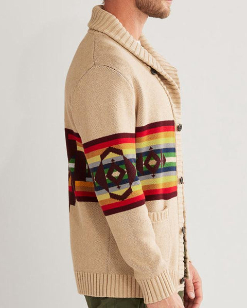 Men's Casual Striped Printed Long Sleeve Knitted Sweater Jacket