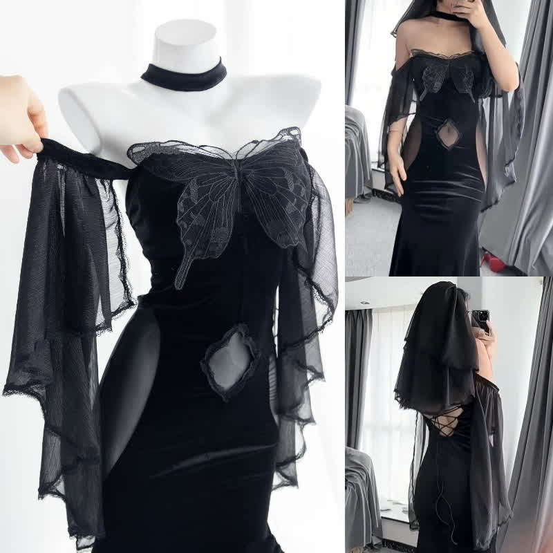 Sexy Off The Shoulder Butterfly Mesh Fishtail Dress