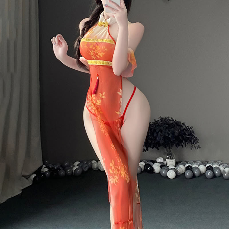Vintage See-through Tassel Cheongsam Lingerie Dress