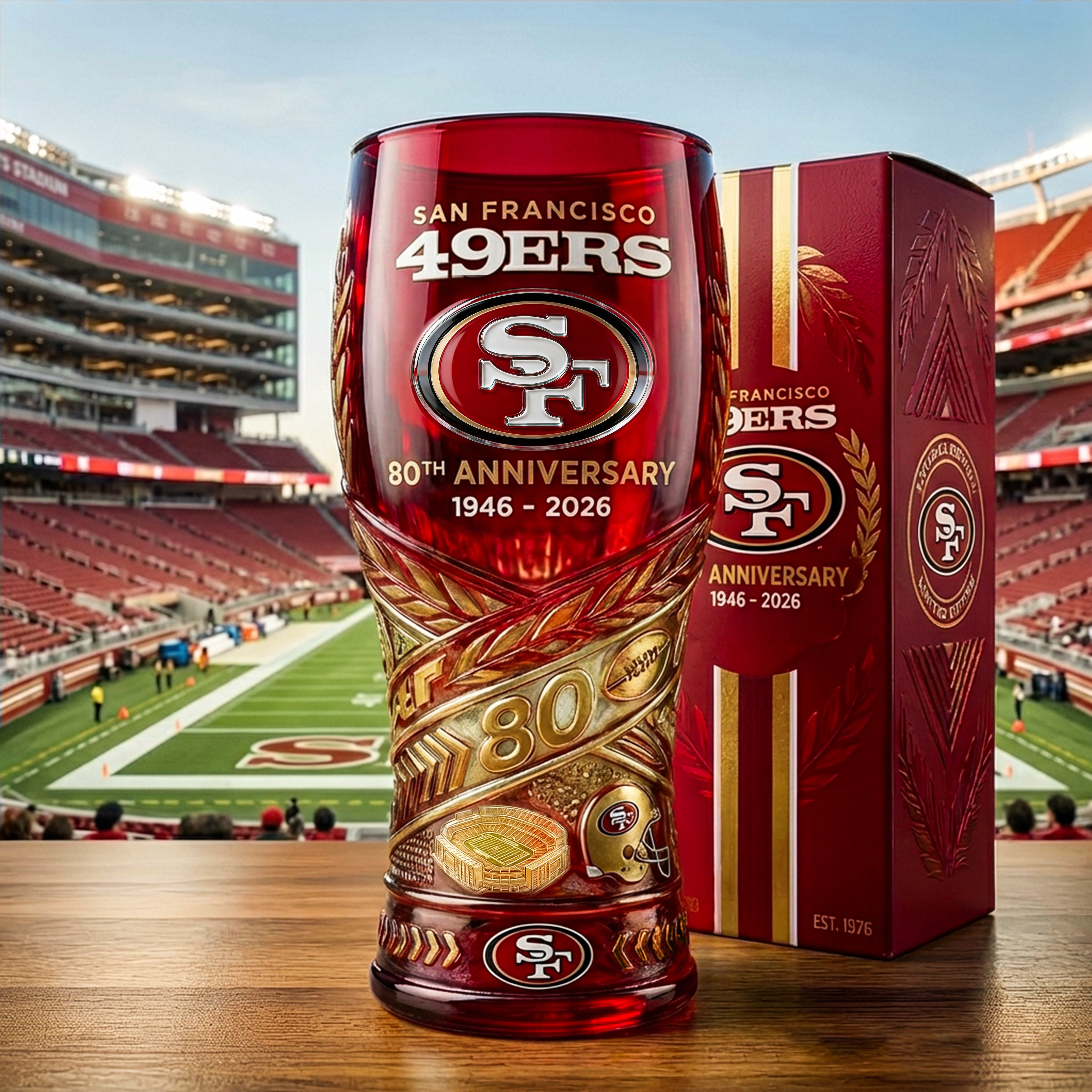 San Francisco 49ers 80th Anniversary Glass