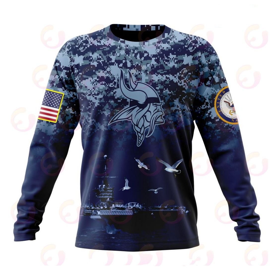 MINNESOTA VIKINGS 3D HOODIE HONOR US NAVY VETERANS