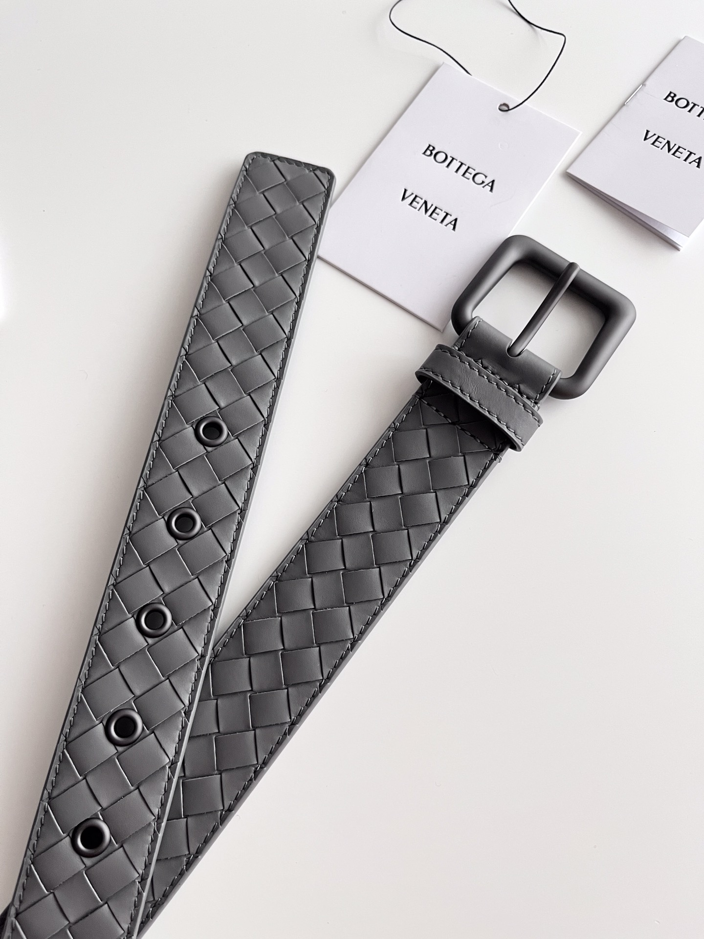 Bottega Veneta frosted pin buckle woven cowhide double-sided belt 3.5cm wide