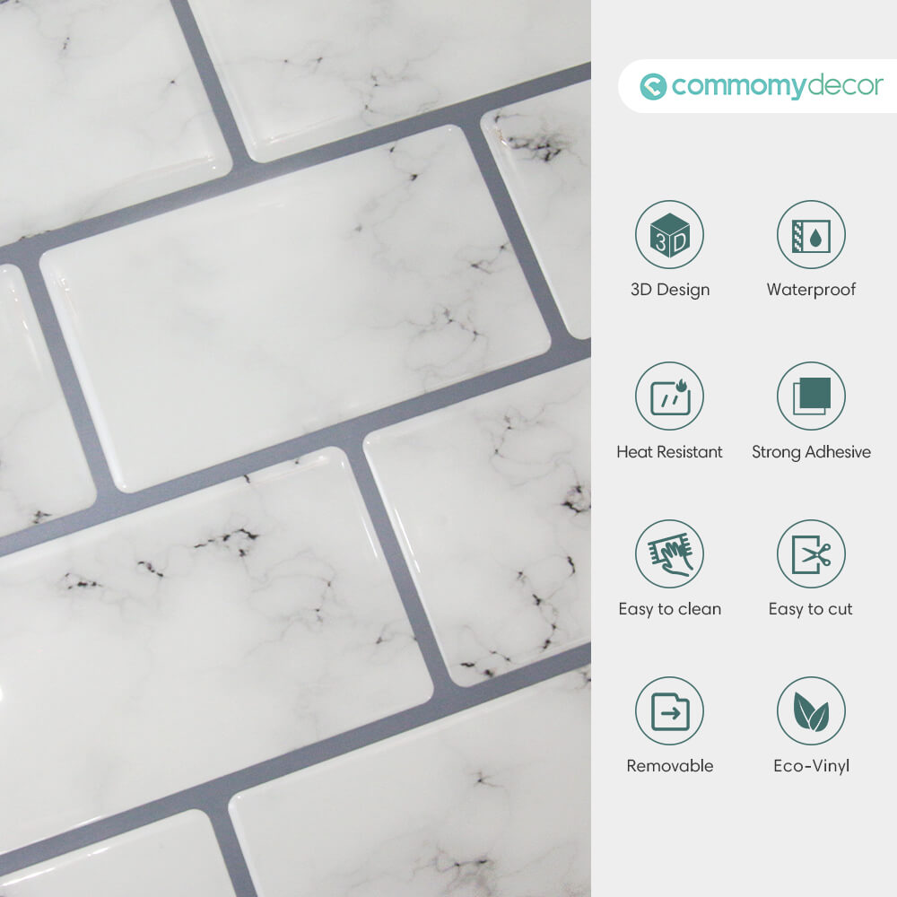 Carrara Marble Subway Peel and Stick Tile Backsplash - Thicker Design