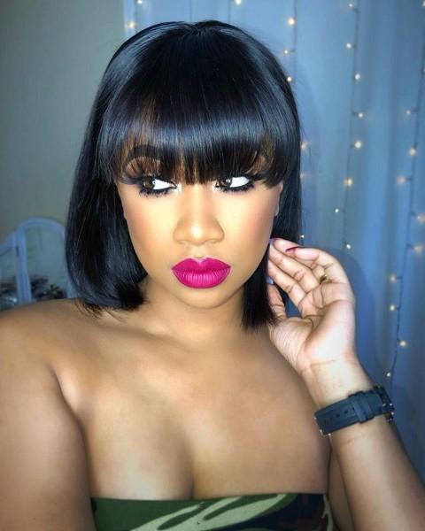New SHORT CUT BOB WIG WITH BANGS FRONTAL LACE BASIC CAP WIG