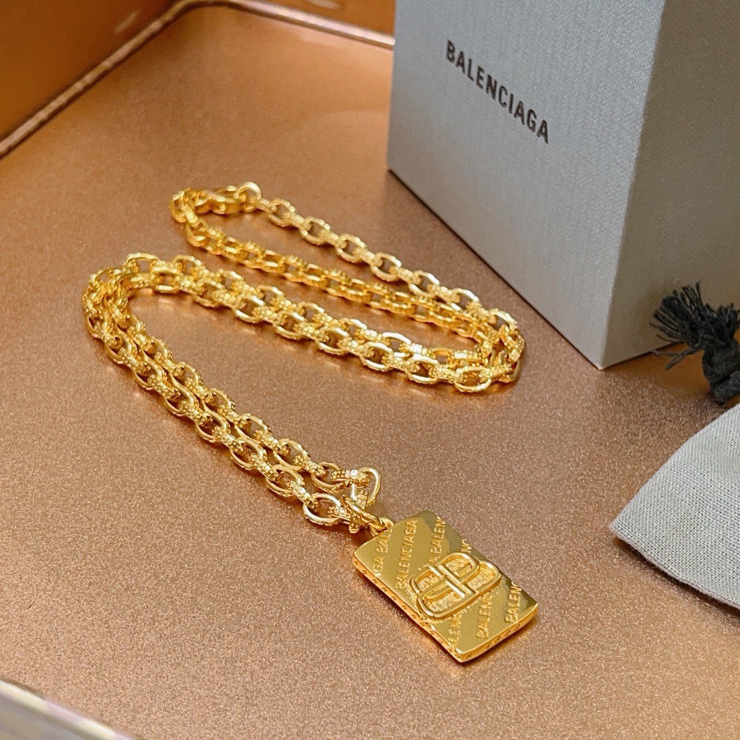 Balenciaga Gold BB Brand Chain Necklace