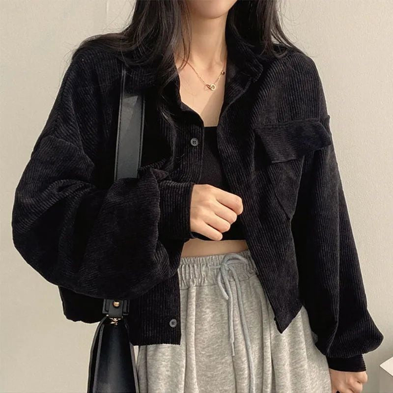 Vintage Solid Cropped Corduroy Jackets