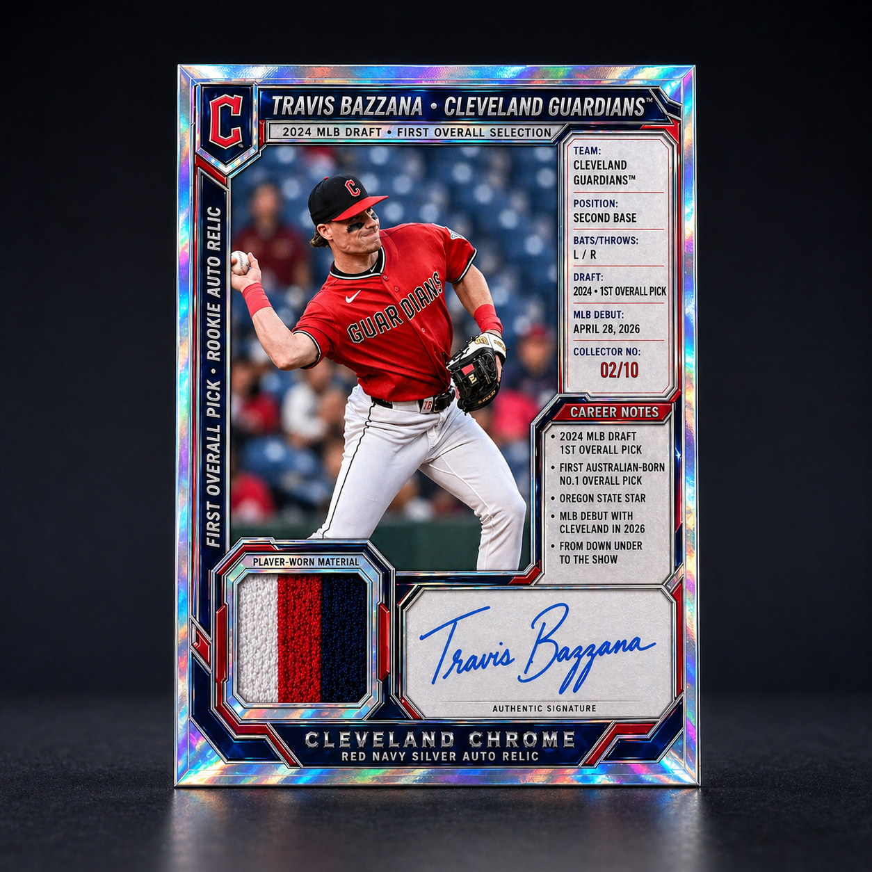 Cleveland Guardians Travis Bazzana Rookie Refractor Auto Relic Card!