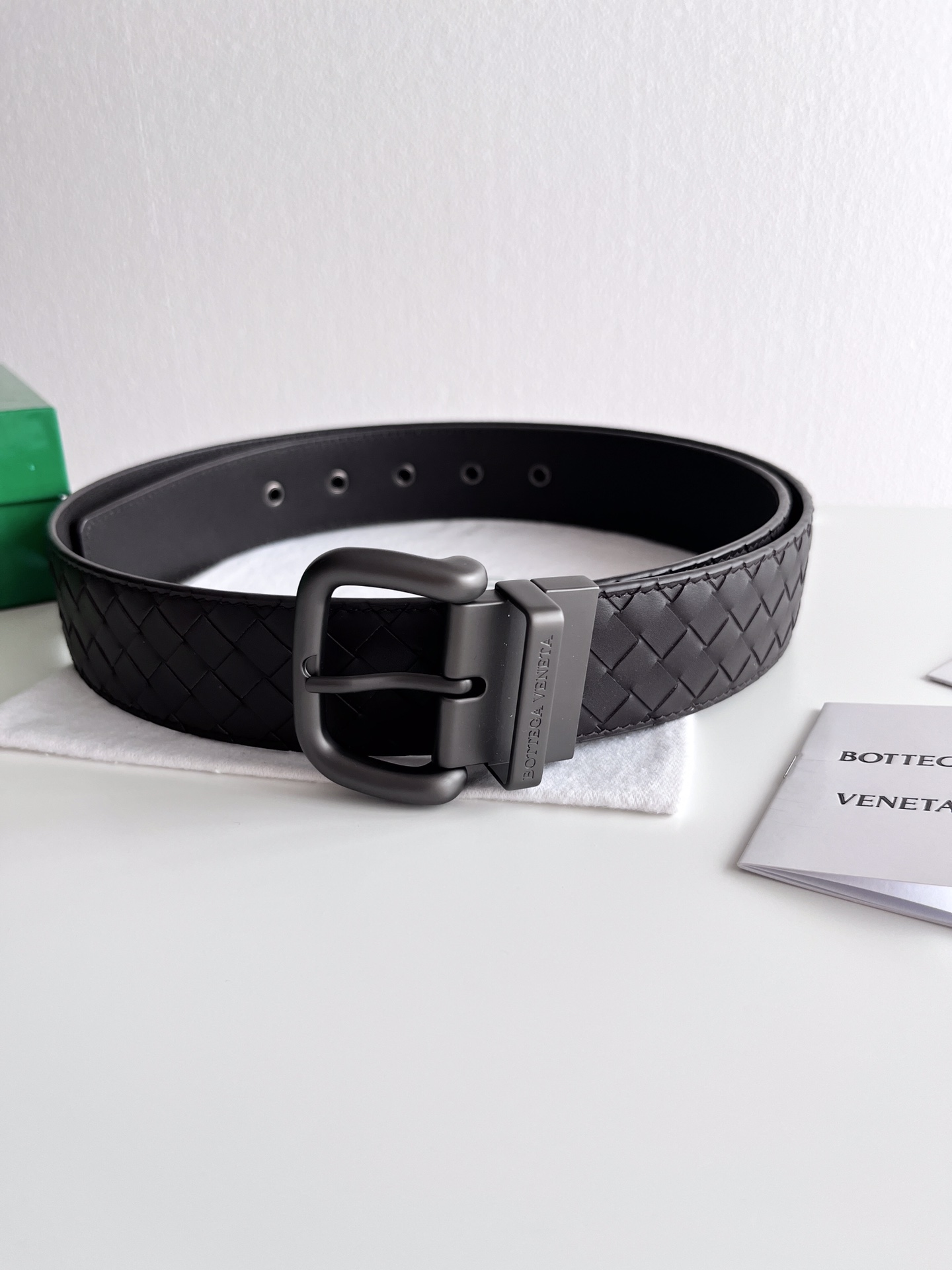 Bottega Veneta frosted pin buckle woven cowhide double-sided belt 4.0cm wide