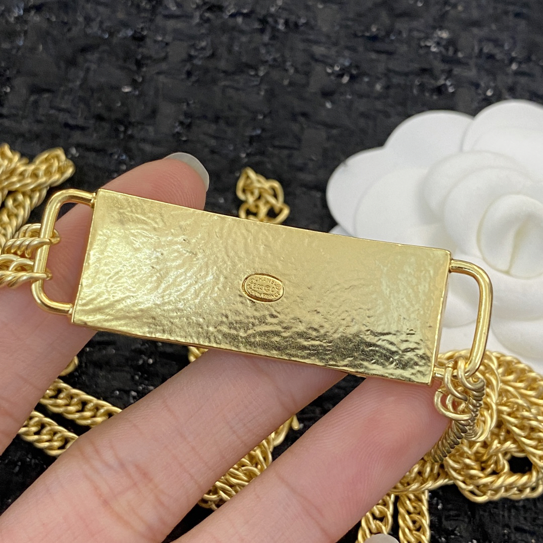 Chanel leather square chain necklace