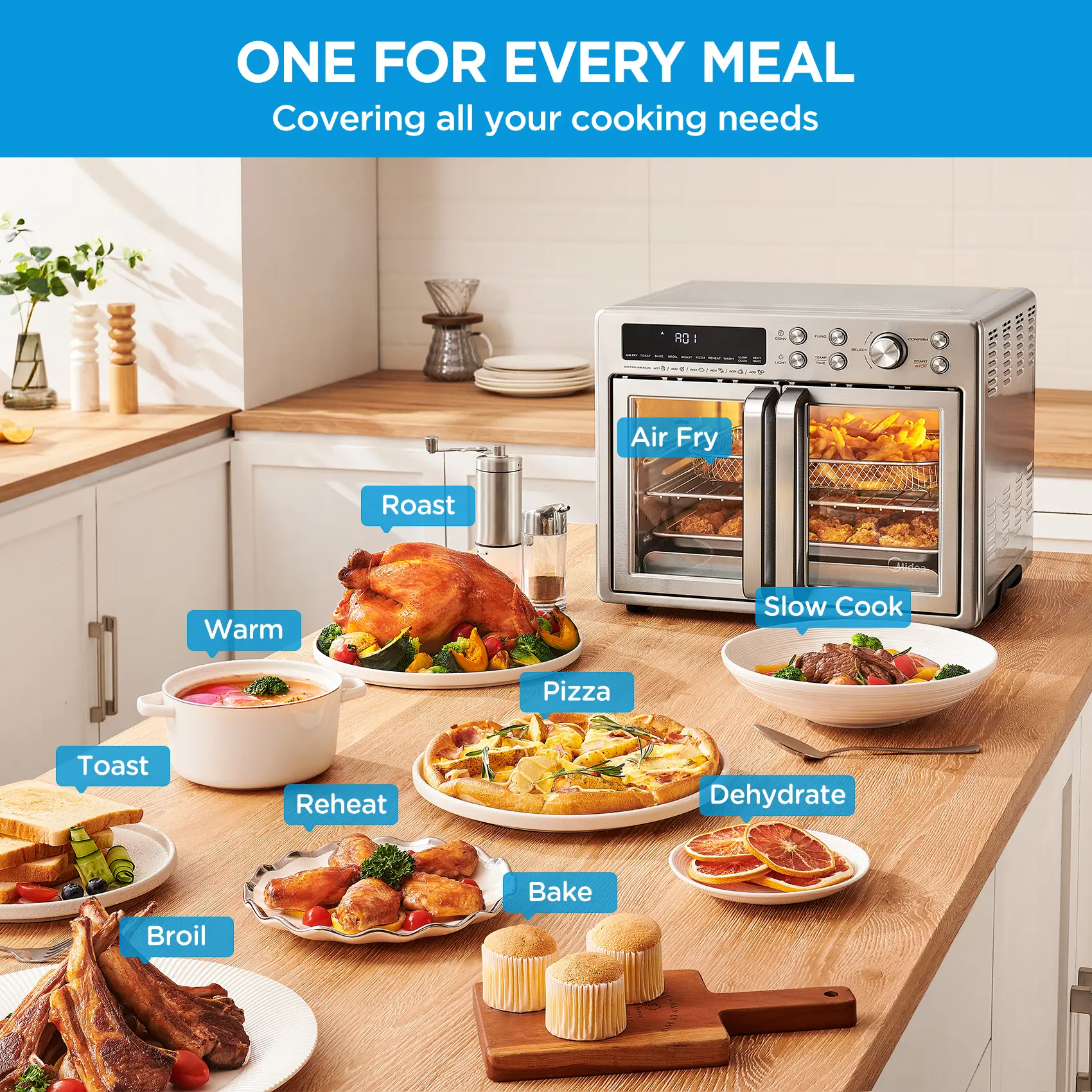 [2026 Kitchen Hack]  French Door Air Fryer Toaster Oven Combo 26.4 QT, Extra Large Countertop Air Fryer Oven 10-in-1 Combo 25% Faster Cooking & 90% Less Oil, Elegant Design Convection Fan, Gift of the Season