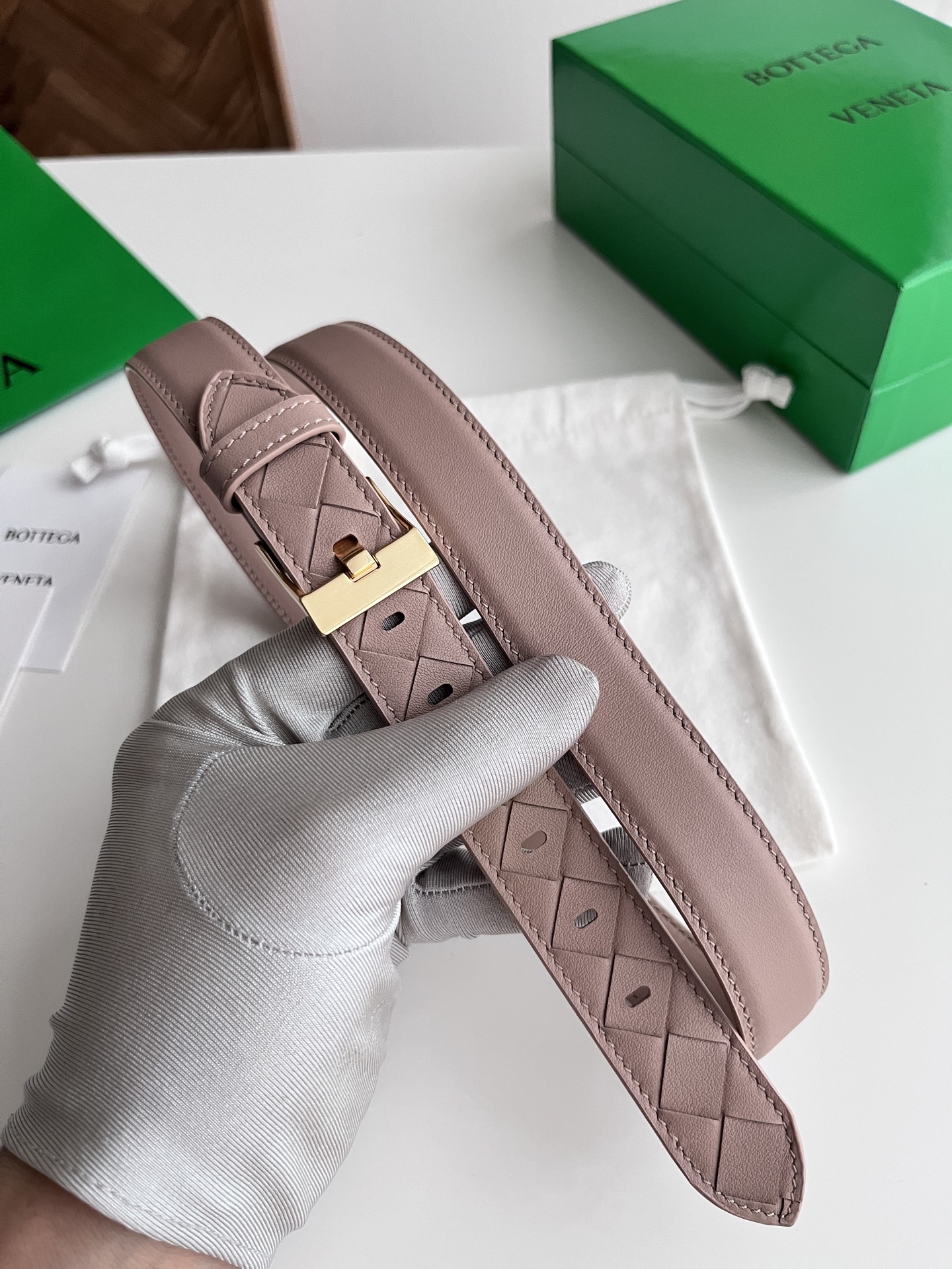 Bottega Veneta 25 woven leather belt 2.5cm wide