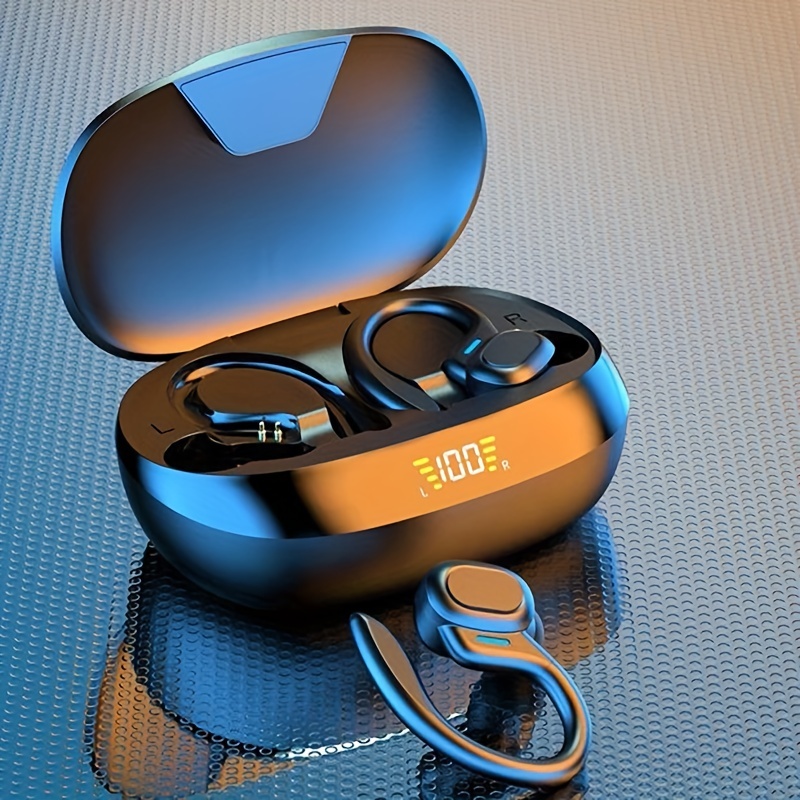 True Wireless Earbuds, TWS Earphones With Mic, Sport Earhook Headset, Stereo In Ear Headphones With LED Display Charing Case