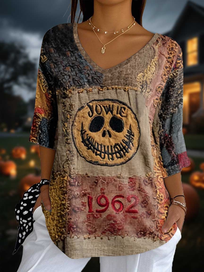 🔥Buy 3 Get 10% Off🔥Women's Halloween Retro Pumpkin Emoticon Print Top