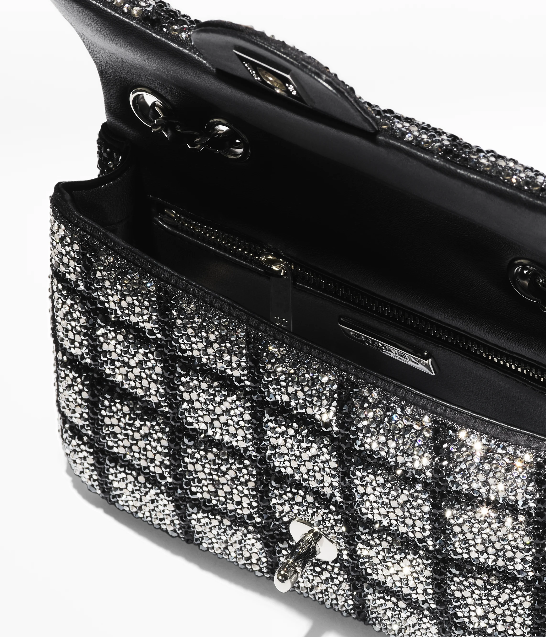 CHANEL Evening Bag Strass, Silver-Tone Metal Black & Silver AS4297-B18946-NACYH