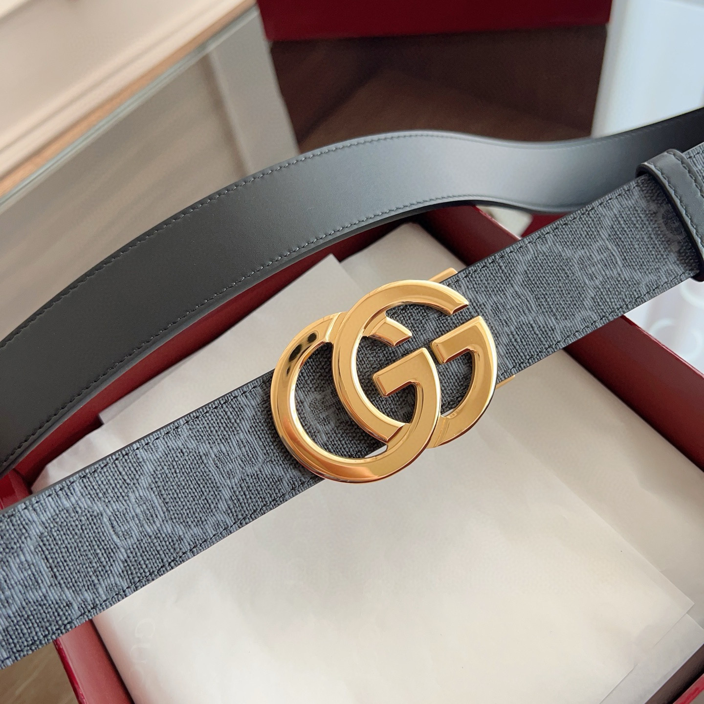 Gucci automatic smooth buckle double-sided cowhide belt width 3.5cm