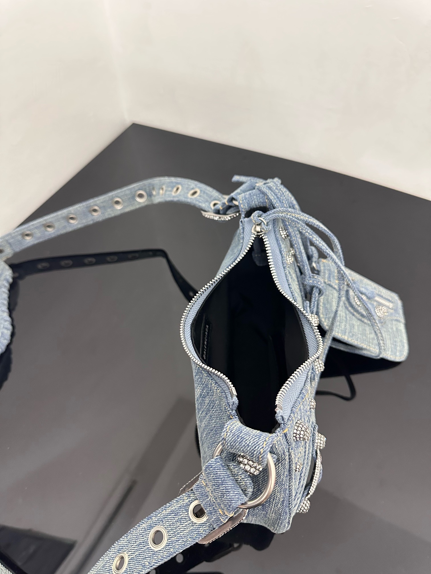 Balenciaga le cagole small denim motorcycle bag