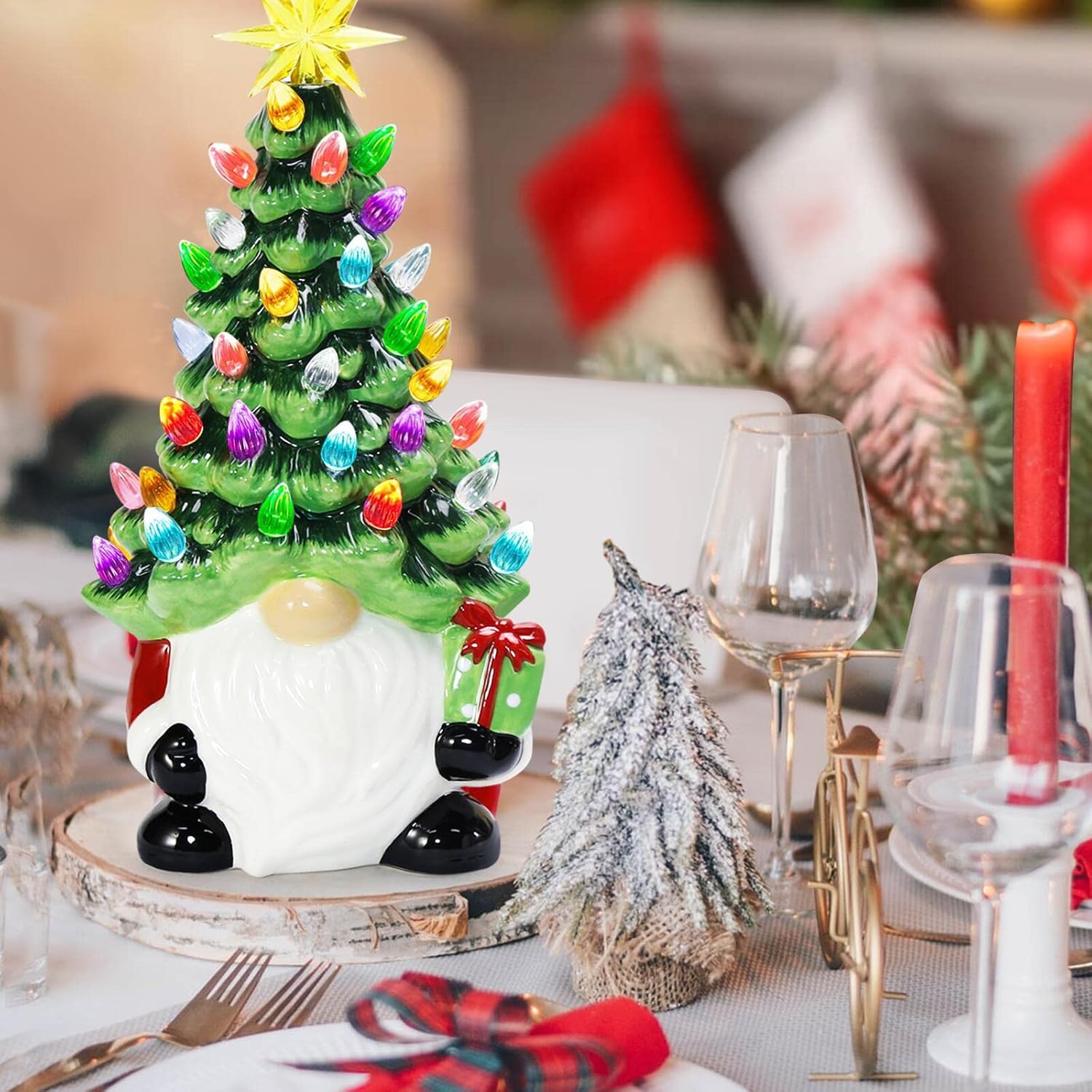 🎅2024 Christmas Promos🔥Lighted Up Gnomes Ceramic Christmas Tree