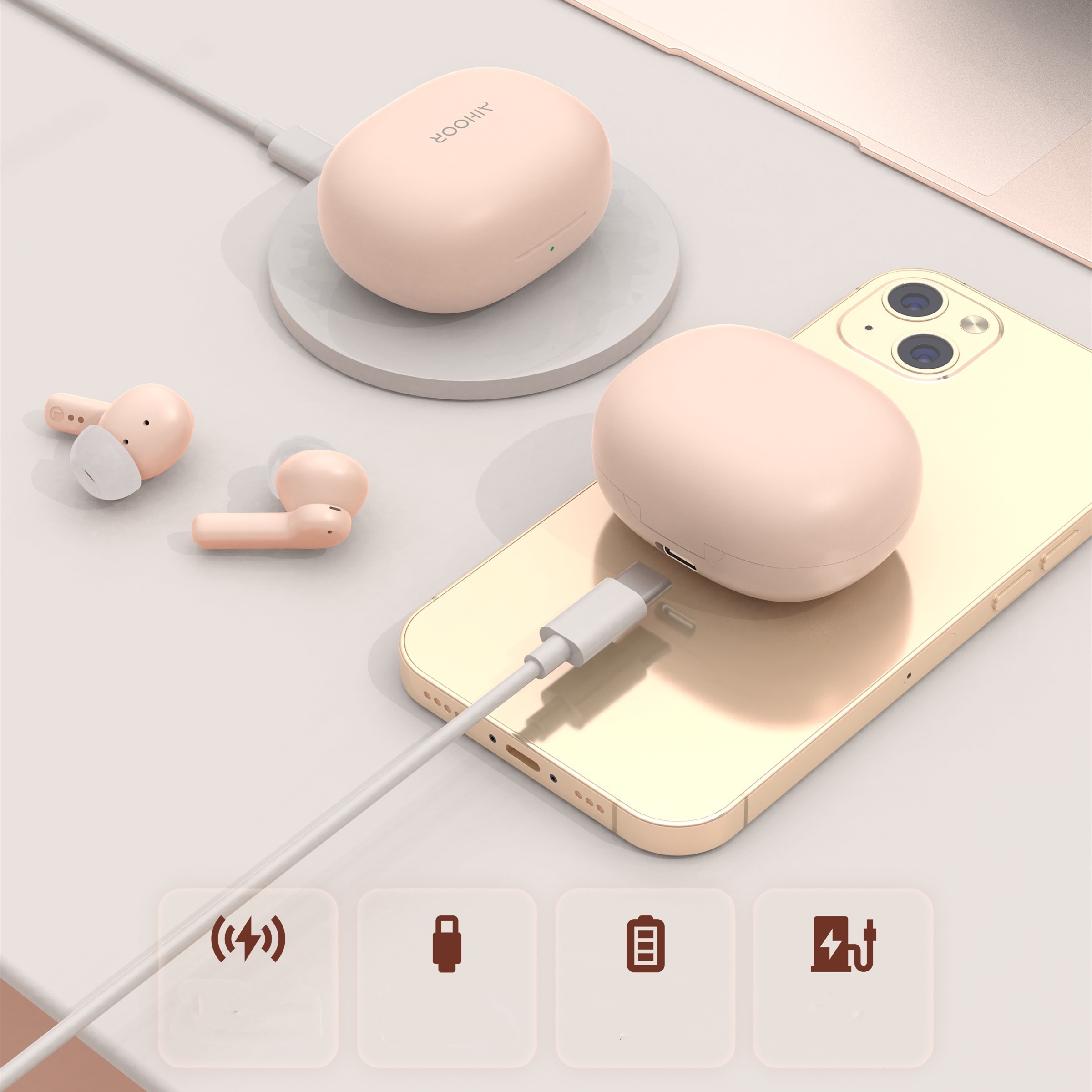 Hybrid Active Noise Cancelling Wireless Earbuds For IPhone & Android, Cordless Charging, 6 Mic Clear Phone Call, Bluetooth 5.1 In Ear Headphones With Deep Bass, Waterproof, Anti-scratch Case